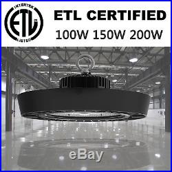 100W 150W 200W UFO Slim High Bay Fixture Dimmable Warehouse Farm Shop Light LED