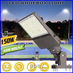 150W LED Parking Lot Light 22500LM Shoebox Pole Fixture Dusk To Dawn Arm Mounted