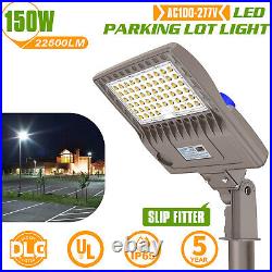 150W LED Parking Lot Light Commercial Shoebox Pole Fixture Dusk To Dawn Slip Fit