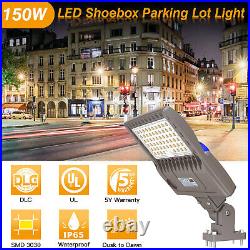 150W LED Parking Lot Light Dusk to Dawn Outdoor Shoebox Street Area Lighting DLC