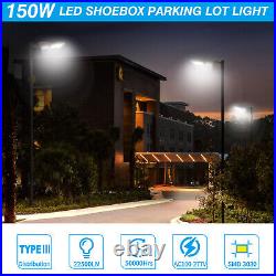 150W LED Parking Lot Shoebox Lights Outdoor Commercial Street Pole Mount Light