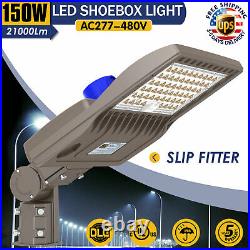 150W LED Shoebox Light Dusk-to-Dawn Industrial Parking Lot Pole Fixture 277-480V