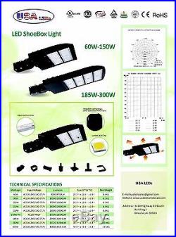 150w LED Parking Lot shoebox Light Fixture 5700KUL DLC approved 5yrs warranty