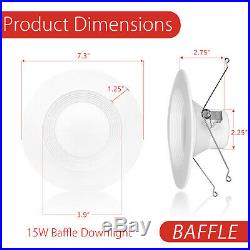 1-72 X 5/6 inch 15W Recessed DownLight Baffle LED Dimmable Retrofit Can Light
