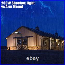 200W LED Parking Lot Light Commercial Shoebox Fixtures Dusk To Dawn + Arm Mount