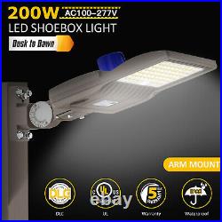 200W LED Parking Lot Lighting Dusk to Dawn LED Shoebox Pole Light Arm Mount