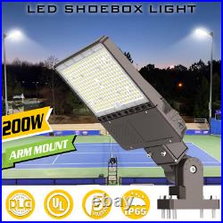 200W LED Parking Lot Shoebox Pole Light Fixture 5000K Daylight With Dusk To Dawn