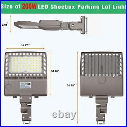 200W LED Shoebox Pole Light Parking Lot Lighting 5000K 28000 LM with Slip Fitter