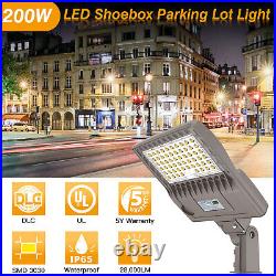 200W Outdoor LED Shoebox Pole Light Commercial Parking Lot Street Lighting 5000K