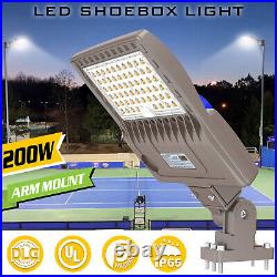 200 Watt LED Shoebox Pole Light Dusk to Dawn Parking Lot Pole Lighting Arm Mount