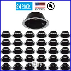 24 Pack 6 Inch Black Stepped Baffle Recessed Housing Can Trim, Black Ring