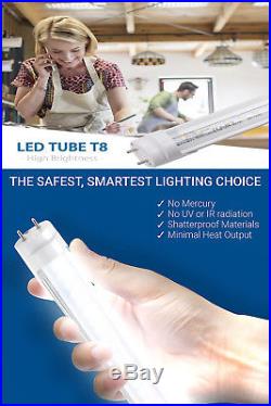 25 PACK LED G13 4FT 4 Foot T8 Tube Light Bulbs 18W 6500K Clear LENS Fluorescent