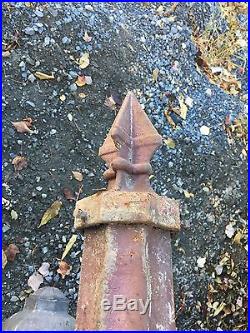 25' Vintage Fluted Cast Iron Outdoor Street Light Pole Post Finial & Holophane