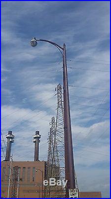 25' Vintage Fluted Cast Iron Outdoor Street Light Pole Post Finial & Holophane