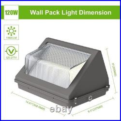 2PCS 120W LED Wall Pack Light Dusk-to-Dawn Commercial Outdoor Security Lighting