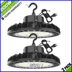 2 PACK 200W UFO Led High Bay Light Dimmable Warehouse Shop Fixture 30,000 Lumen