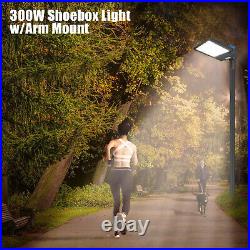 2-PACK 300W LED Parking Lot Light 42000LM Shoebox Pole Light 5500K Dusk-to-Dawn