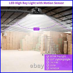2 Pack 150W UFO Led High Bay Light with Motion Sensor Warehouse Factory Fixture