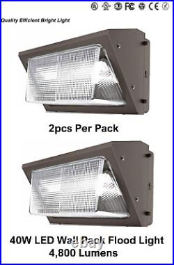 2-Pack 40W LED OUTDOOR WALL PACK 5000K IP65 4,800 Lumens Glass lens UL DLC