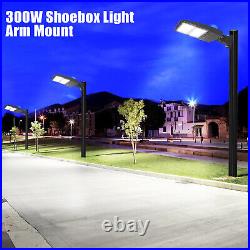300W Arm Mounted IP65 LED Shoebox Parking Lot Light, Dusk to Dawn with Photocell