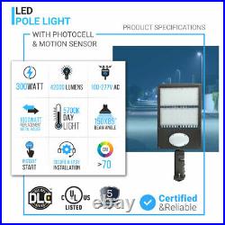 300W LED Pole Light With Photocell & Motion Sensor, 5700K Street Light Fixture