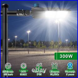 300W LED Shoebox Parking Lot light Fixture with Dusk to Dawn Photocell 5000K DLC