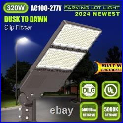 320W LED Parking Lot Light 21000 Lumen, Shoebox Area Flood Light with Slip Fitter
