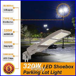 320W LED Parking Lot Light 44,800LM Outdoor Shoebox Street Pole Area Light 5000K