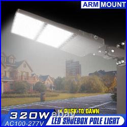 320W LED Parking Lot Light Commercial Dusk To Dawn Shoebox Area Light+Arm mount