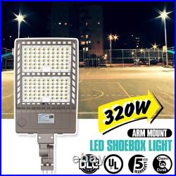 320W LED Parking Lot Shoebox Lights IP65 Waterproof Dusk to Dawn Arm Wall Mount