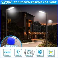320W LED Parking Lot Shoebox Lights IP65 Waterproof Dusk to Dawn Arm Wall Mount