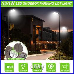 320W Outdoor Commercial LED Parking Lot Shoebox Pole Lights Area Light Photocell