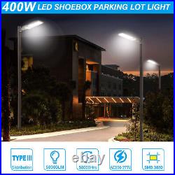 400W LED Parking Lot Light 56,000LM 5000K Outdoor Street Shoebox Light Arm Mount
