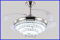 42 Crystal Invisible Fan Ceiling Light LED Chandelier Home Decor Lamp Fixture
