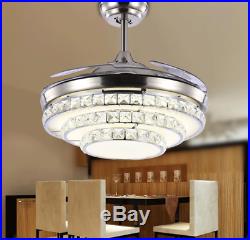 42 Crystal Invisible Fan Ceiling Light LED Chandelier Home Decor Lamp Fixture