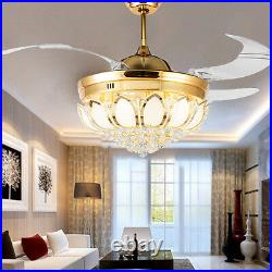 42'' Gold Crystal Ceiling Fan Light LED Invisible Chandelier Lamp Remote Control
