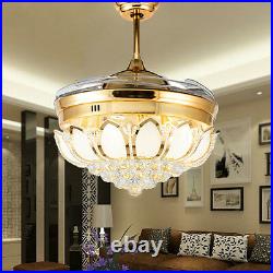 42'' Gold Crystal Ceiling Fan Light LED Invisible Chandelier Lamp Remote Control