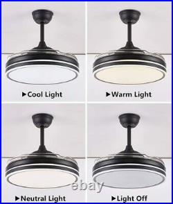 42 Modern Invisible Ceiling Fan Lamp LED Remote 3-Color Dimming Chandelier Lamp