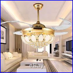 42 Remote Control Gold Crystal Ceiling Fan Light Invisible LED Fan Chandelier