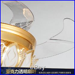 42 Remote Control Gold Crystal Ceiling Fan Light Invisible LED Fan Chandelier