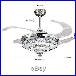 42 Retractable Ceiling Fan Light Crystal Chandelier Invisible Remote Control
