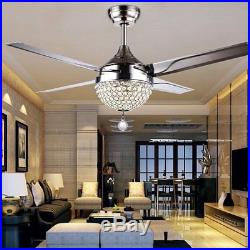 44 LED Crystal Chandeliers Ceiling Fan Remote Control Stainless Steel Fan Light