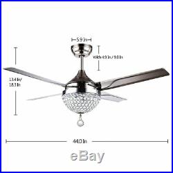 44 LED Crystal Chandeliers Ceiling Fan Remote Control Stainless Steel Fan Light