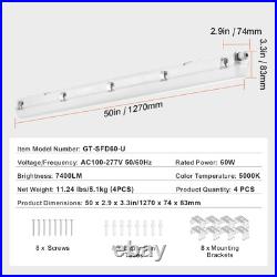 4PCS 4FT LED Vapor Tight Light 60W 7400LM Vapor Proof Light Fixture 5000K