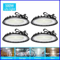 4Pcs 500W UFO Led High Bay Light 6000K Commercial Industrial Gym Led Shop Light