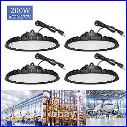 4 Pack 200W LED UFO High Bay Light Commercial Factory Warehouse Gym Light 6000K