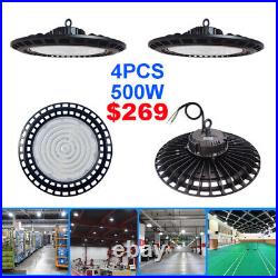 4 Pack LED High Bay Lights UFO 500W Warehouse Led Shop Light Fixture 6500K