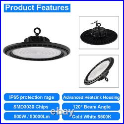 4 Pack LED High Bay Lights UFO 500W Warehouse Led Shop Light Fixture 6500K