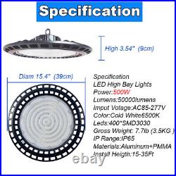 4 Pack LED High Bay Lights UFO 500W Warehouse Led Shop Light Fixture 6500K