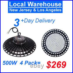 4 Pack LED High Bay Lights UFO 500W Warehouse Led Shop Light Fixture 6500K